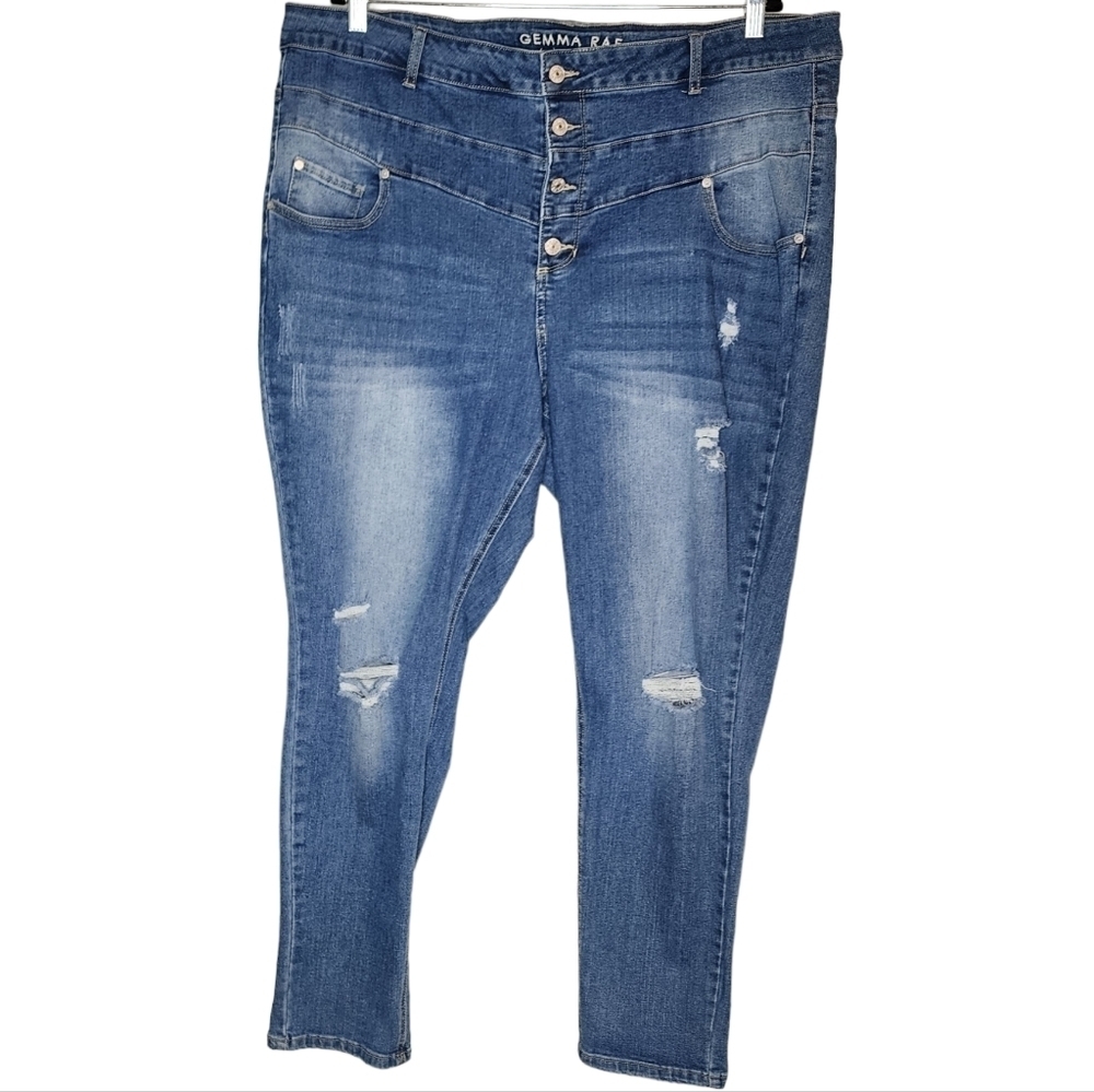 Gemma‎ Rae Stretch Denim Highrise Distressed Jeans Women's Plus Size 24W